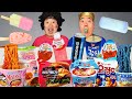 ASMR MUKBANG | BLUE VS PINK FOOD ICECREAM CANDY Desserts (FIRE Noodles, chocolate) Convenience store