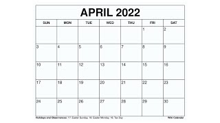 Printable April 2022 Calendar Templates with Holidays - Wiki Calendar