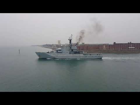 Hms Mersey sailing out of HMNB Portsmouth