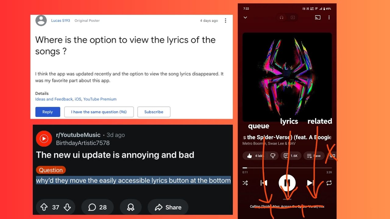 YouTube Music Lyrics button not missing but relocated, here's where it is