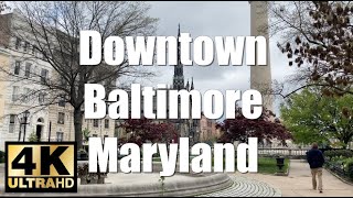 Walking Tour 4K UHD Baltimore Maryland Downtown District RAW | Huge Historic Churches (SMOOTH CAM)