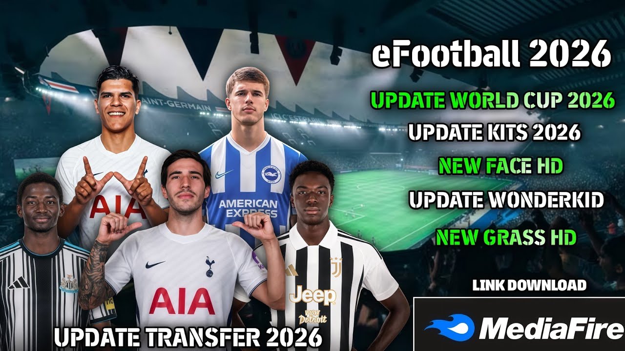eFootball 26 PPSSPP Update Transfer 2026, Update Real Face Hd, Kits World Cup 2026 Terupdate