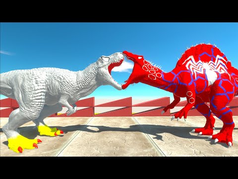 ALBINO T-REX vs SPIDERMAN SPINOSAURUS DEATH RUN - Animal Revolt Battle Simulator