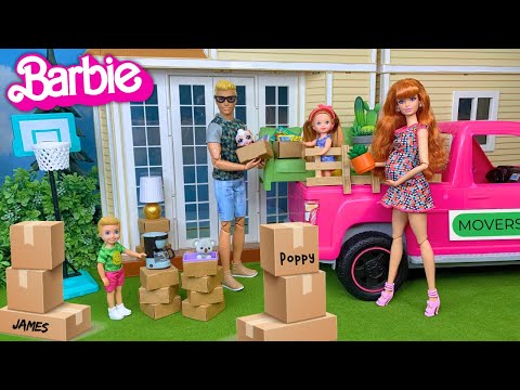 Barbie & Ken Doll Family Moving Into New Dollhouse Story