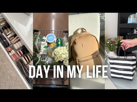 Whole Foods haul, Sephora haul, vanity organization, new travel backpack | DAY IN MY LIFE