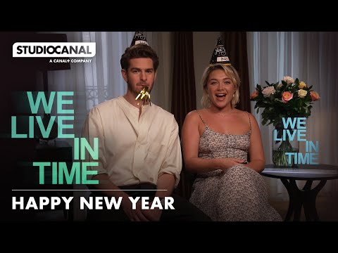 Thumbnail of the video: A Happy New Year message from Andrew Garfield and Florence Pugh