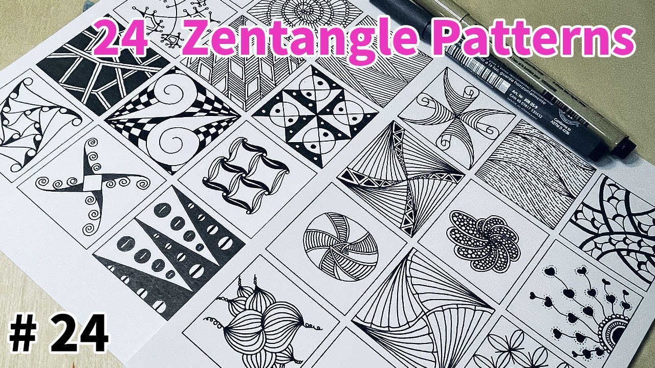 24 Zentangle Patterns Tutorial  Step by Step  for Beginners #24  |  24 Doodle Patterns