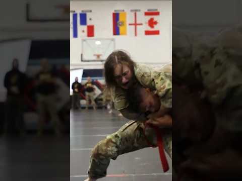 Woman Soldier Competes against a Male at the 2024 Ohio Army National Guard Combatives Tournament