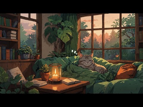 Evening Calm Lofi | Cozy Cat, Books & Candlelight Ambience