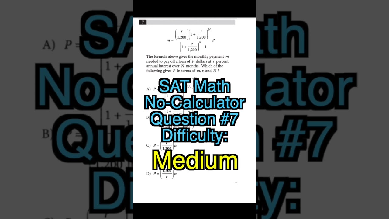 SAT Math Practice No-Calculator #7 Difficulty: Medium (SAT Practice Test #1)... #shorts