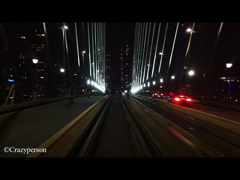 RET Tram ''cabinerit achteruit'' in de avond over de Erasmusbrug in Rotterdam! #CabView