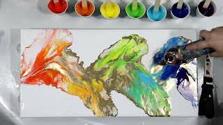 (880) Awesome Rainbow Dutch Pour with GOLD OIL Paint, Acrylic Pouring Technique