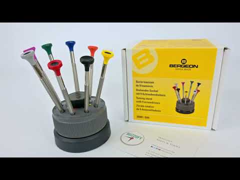Bergeon 30081-S09 watchmakers screwdriver set on rotating stand stainless steel
