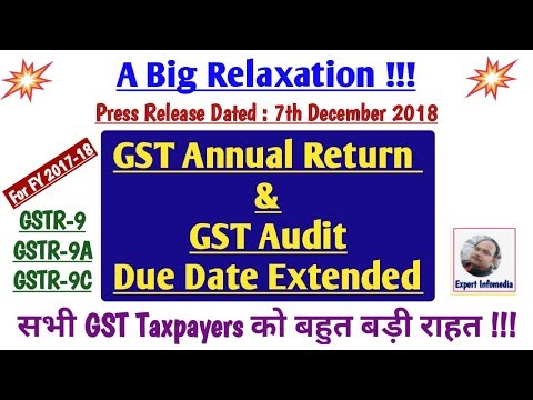 ध्यान दें! GST Annual Return and GST Audit Due Date Extended|Form GSTR-9/9A/9C New Due Date Notified Video