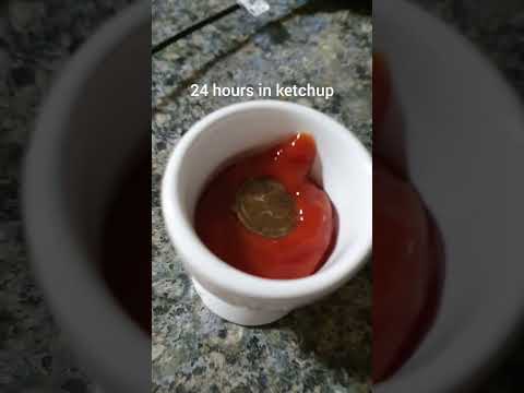 24 hour coin cleaning results with ketchup 👌