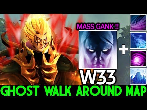 W33 [Invoker] When Pro Ghost Walk Around Map Mass Gank 7.22 Dota 2