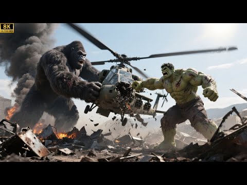 King Kong And Hulk vs Helicopter And SuperPowers: Big Clash On Skull İsland