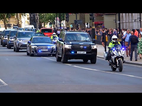 SEG Police escort Ukrainian President Volodymyr Zelenskyy from Downing Street during UK visit