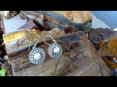 Sterling Silver Mabe Pearl Ornate Dangle Earrings ER-1095