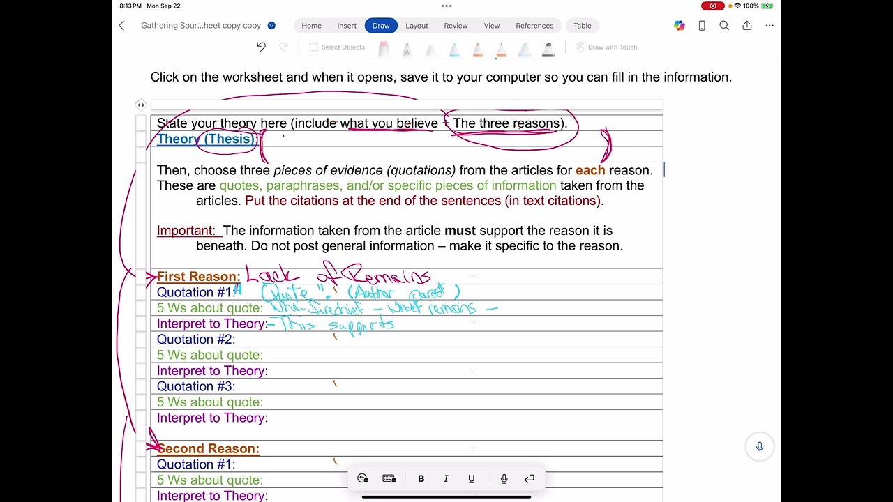 New Worksheet with 5Ws and Interpret to Theory explained. 