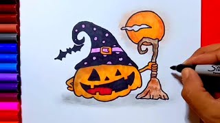 How to draw a cute pumpkin | Zed cute drawings