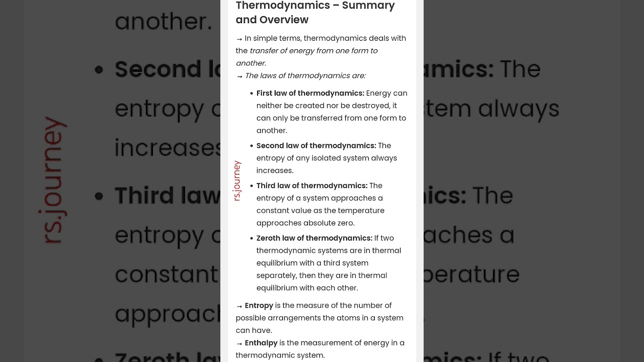 thermodynamics - summary & overview | laws of thermodynamics, entropy and enthalpy #heattransfer