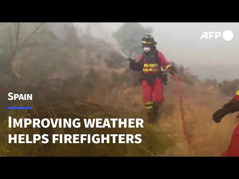 Video Thumbnail: Firefighters tackle Spanish wildfires as weather conditions help them gain upper hand | AFP