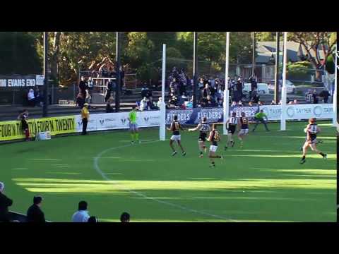 Glenelg's Terry Milera soccers off the ground v Port, Rd 10, 2016