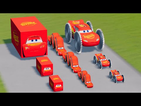 TRANSPORTING PIXAR CARS & FRUITS WITH COLORED & JOHN DEERE vs CLAAS vs TRACTORS - BeamNG.drive #983