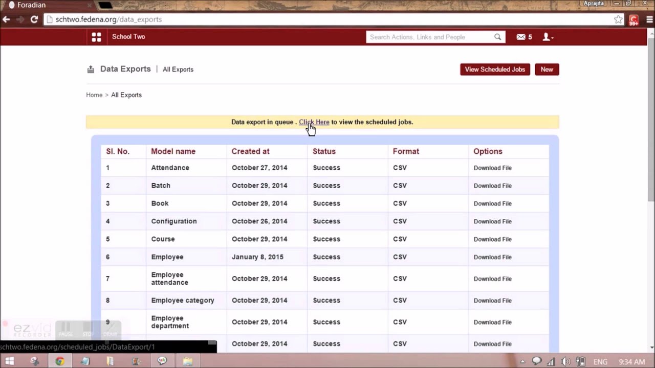 Data Export using Fedena