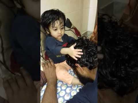 One year  old baby Give Hair oil Massage 💆 to His Father