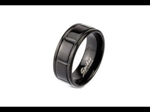 Biżuteria - Tytanowy czarny pierścionek z rowkami przy brzegach
