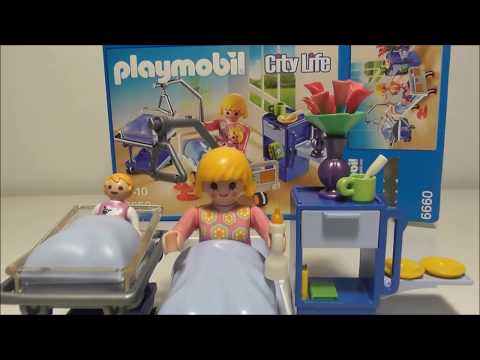 Unboxing Playmobil Maternity Room, Mommy and baby at the hospital, city life set toy for girl