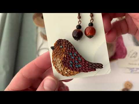 Handmade brooch Lovely bird from polymer clay