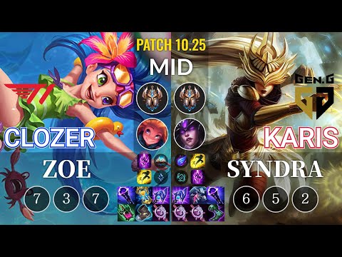T1 Clozer Zoe vs GEN Karis Syndra Mid - KR Patch 10.25