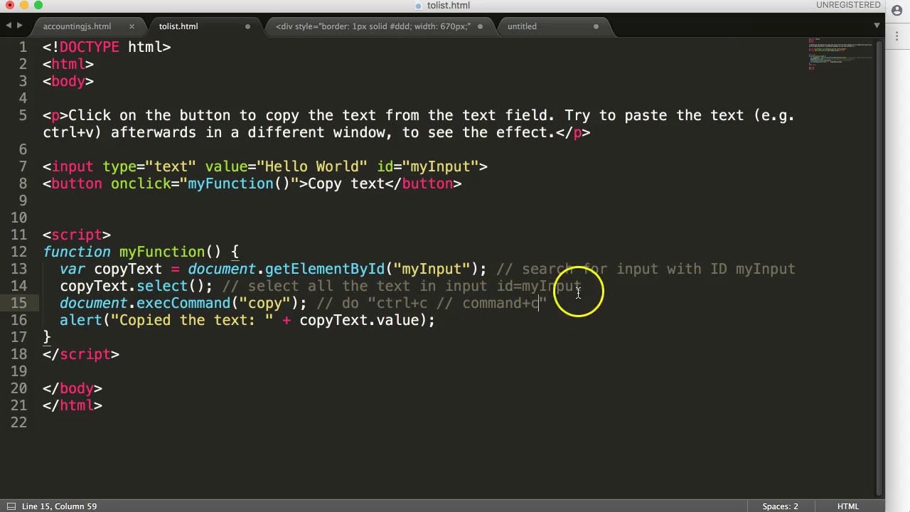JS for beginners reading the copy text button