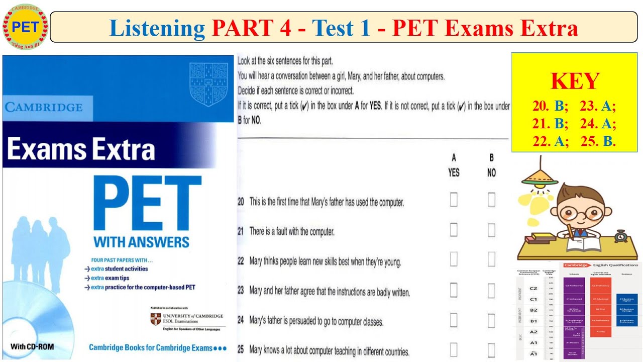 PET Exams Extra Listening Part 4 Test 1 (Transcript + Key)