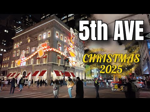 NEW YORK CITY Walking Tour [4K] - Iconic 5th AVENUE - Christmas Lights Tour