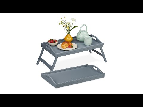 Graues Betttablett im 2er Set Grau - Bambus - Holzwerkstoff - 60 x 24 x 30 cm