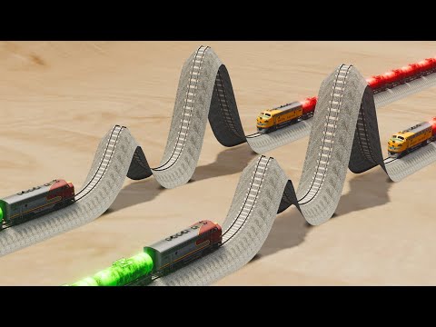 Impossible Twin Big & Small Speed Bump Side By Side Rail Tracks Vs Trains Crossing - BeamNG.Drive