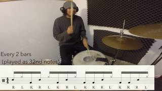 Drum Lesson - Kick Snare Hat #34 - RLKRLKRL KKRLKKRL
