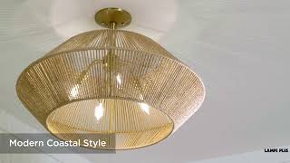 1_Watch A Video About the Possini Euro Pedro Brass and Rattan 4 Light Ceiling Light