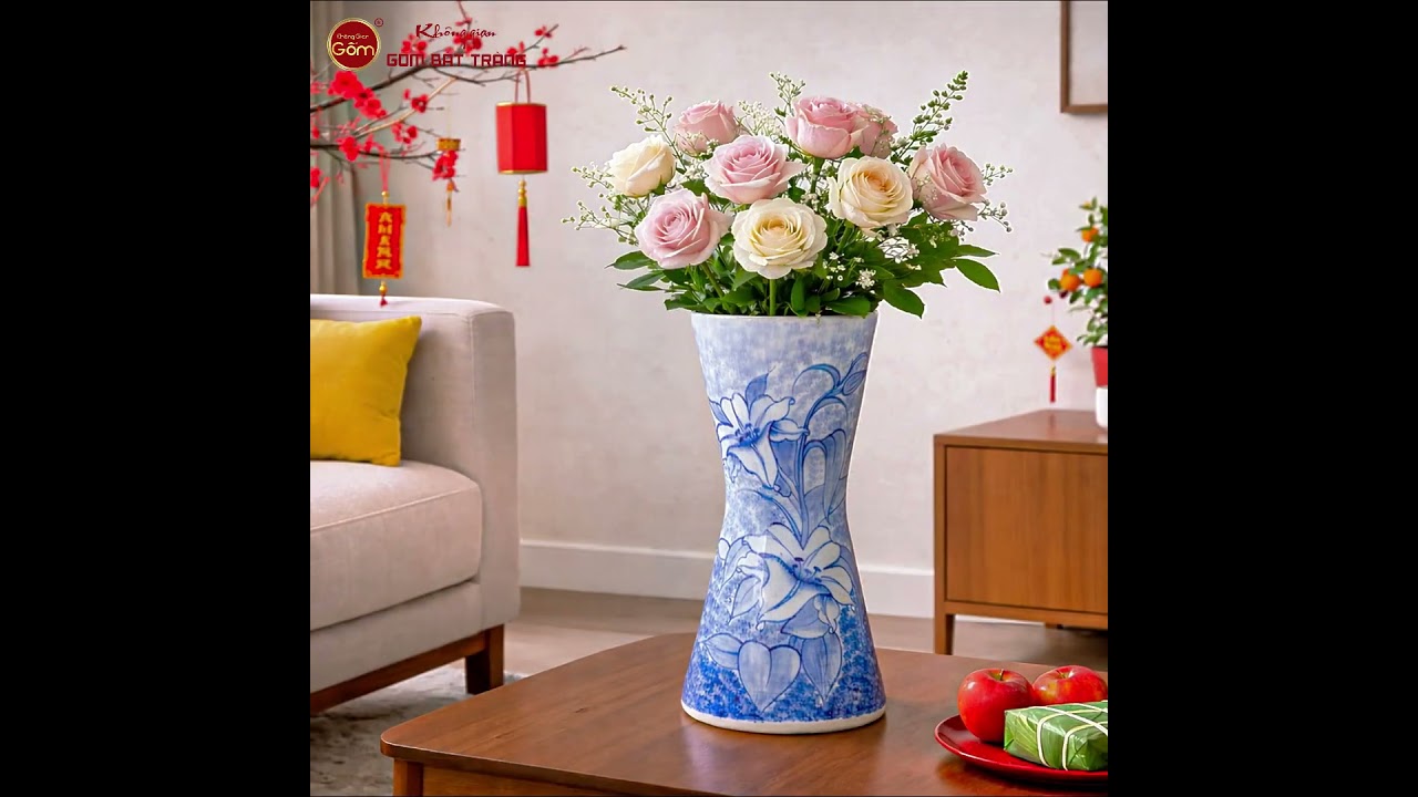 Lọ Hoa Dáng Bó Mạ Vẽ Hoa