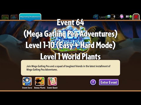 PvZ2 Thymed Event (MGP Adventures)(Event 64), Level 1-10 (Easy + Hard Mode), Level 1 Plants