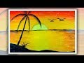 How to draw Sunrise with Oil Pastel, Sunrise scenery drawing