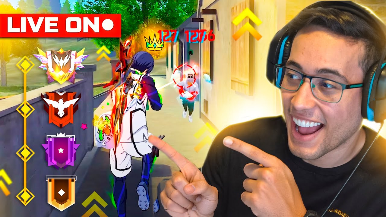 💙 FREE FIRE AO VIVO 🔴 EM BUSCA DO TOP 1 GLOBAL ! DO OURO AO ELITE 🔴 LEVEL UP AO VIVO
