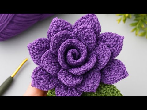 Uau!.. 🥰 Super ușor. Cum să croșetezi un trandafir pas cu pas, rapid și ușor #croșetat #flori #3d 