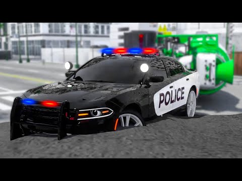 Police Car Lucas Stuck in Cement while Catching the Robber Car | Wheel City Heroes