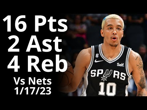 Jeremy Sochan 16 Pts 4 Reb 2 Ast vs Nets Highlights