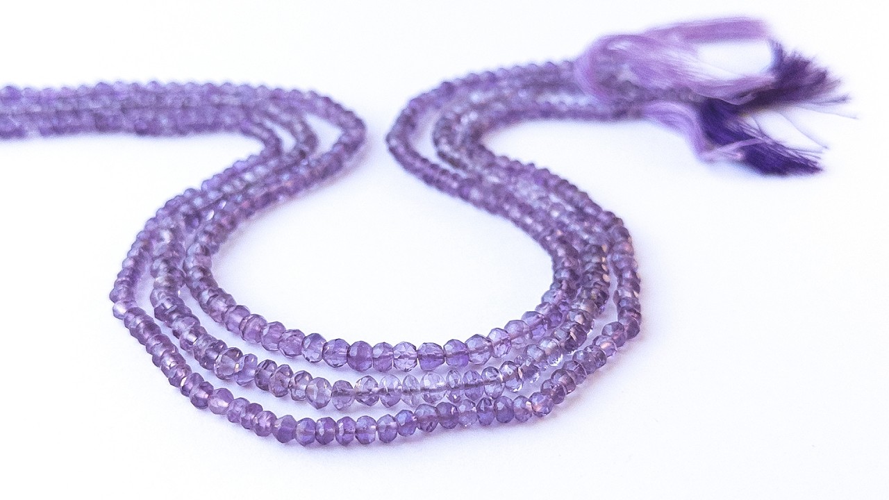 Amethyst | Faceted Rondelle | Various 3-4.3mm Bead Size | 32-34cm Strand Length video